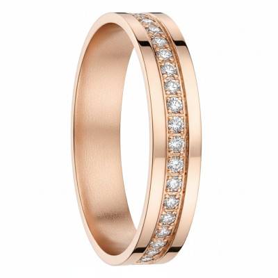 Alliance Ruban Standard en Or Rose 750 & Demi-Rail de Diamants 0,16 ct, Largeur 4 mm - Gaïa