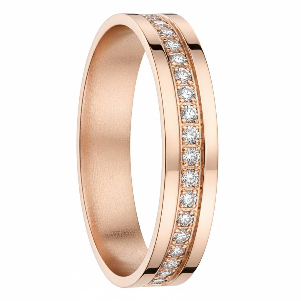 Bague Or 18 Carats Avec Diamants - Demi Alliance 0.45 Carat - Taille 55 - 4.20 G - Parfait état