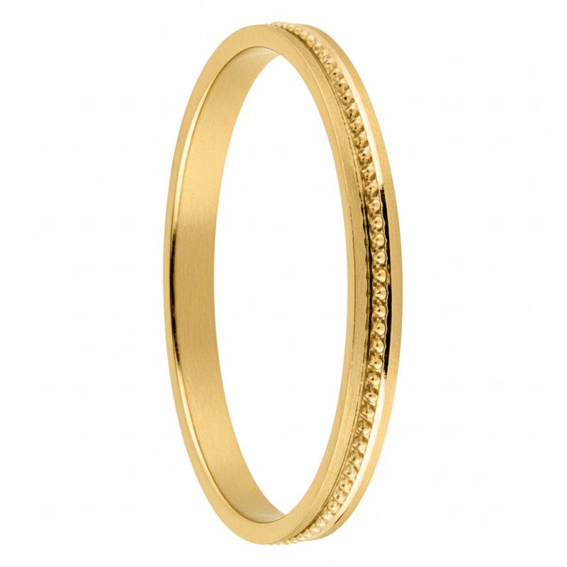 750 Yellow Gold Standard Ribbon Pearl Wedding Ring, Width 2 mm - Fair'Belle