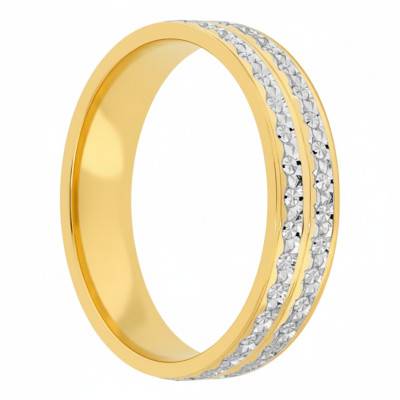 Fair'Belle Duo d'Amour Diamond-Faceted Two-Tone 375/1000 Gold Standard Ribbon Wedding Ring, Width 5 mm - Fair'Belle
