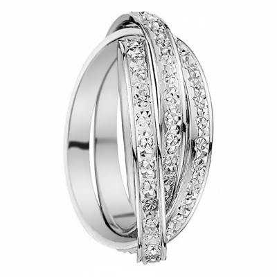 Alliance Triple Diamantée en Or Blanc 375, Largeur 2,50 mm - Gaïa
