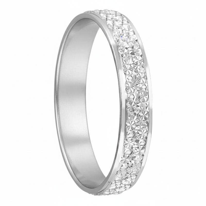 18K White Gold Diamond Godâvarî Standard Ribbon Wedding Ring, Width 3,50 mm - Fair'Belle