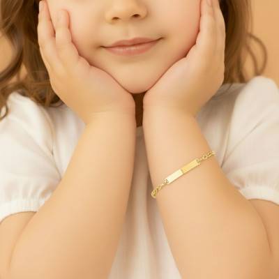 750/1000 Yellow Gold Baby ID Bracelet with Mariner Chain Link, 14 cm Length - Bambins