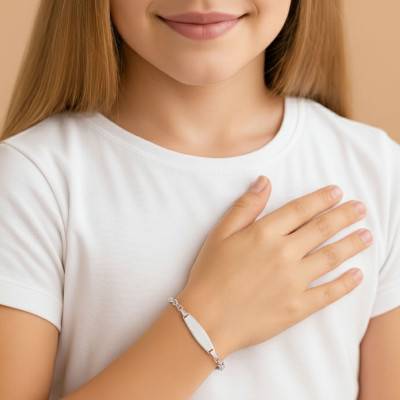 Gourmette Maille Marine en Or Blanc 750, Longueur 14 cm - Bambins