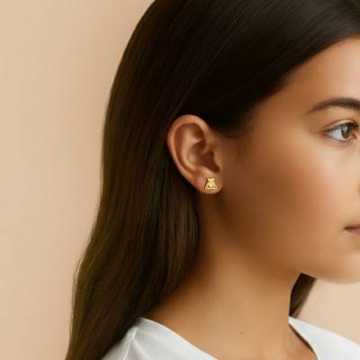 Boucles d'Oreilles Oursons en Or Jaune 750 & Oxydes de Zirconium - Bambins