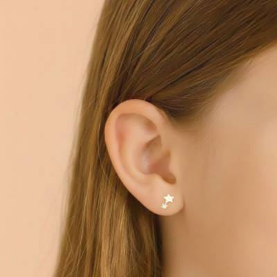 375/1000 Yellow Gold & Cubic Zirconia Star Stud Earrings - Bambins