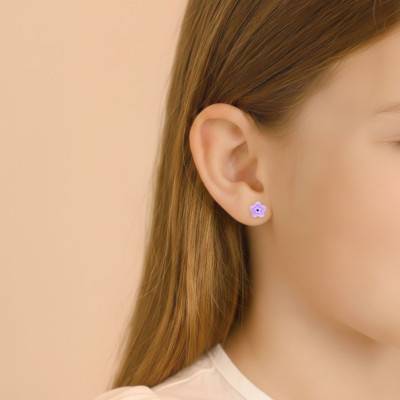 Boucles d'Oreilles Fleurs Violettes en Argent 925 - Bambins