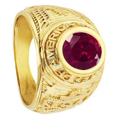 Chevalière Universitaire en Plaqué Or Jaune & Oxyde de Zirconium Rouge Grenat - Imperium