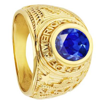 Chevalière Universitaire en Plaqué Or Jaune & Oxyde de Zirconium Bleu - Imperium