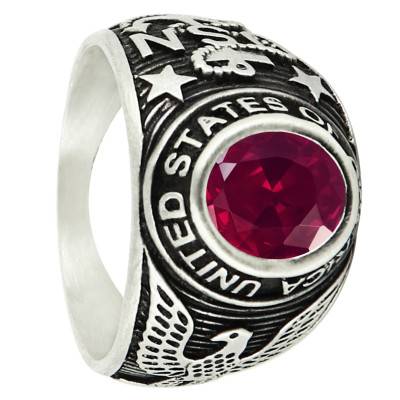 Chevalière Universitaire en Argent 925 & Oxyde de Zirconium Rouge Grenat - Imperium