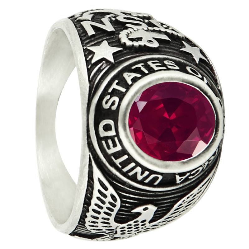 Chevalière Universitaire en Argent 925 & Oxyde de Zirconium Rouge Grenat - Imperium