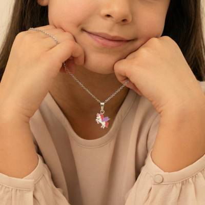 Collier Licorne en Argent 925 & Laque, Longueur 40 cm - Bambins