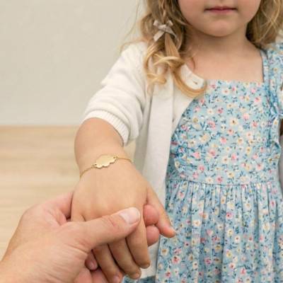 Gourmette Nuage en Or Jaune 375 ou 750 & Diamant 0,01 ct, Longueur de 12 cm à 14 cm - Bambins