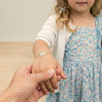 Gourmette Nuage en Or Blanc 375 ou 750 & Diamant 0,01 ct, Longueur de 12 cm à 14 cm - Bambins