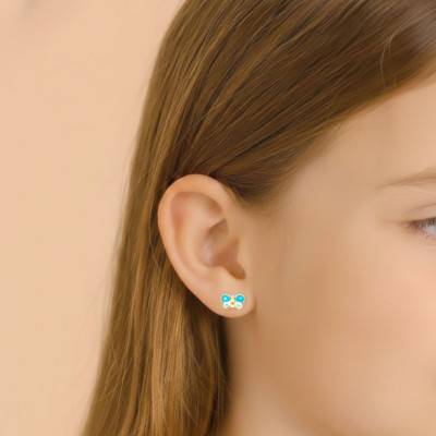 Boucles d'Oreilles Papillon Bleu en Or Jaune 750 - Bambins