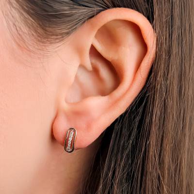 Boucles d'Oreilles en Or Bicolore 375 & Diamant 0,07 ct - Emanessence