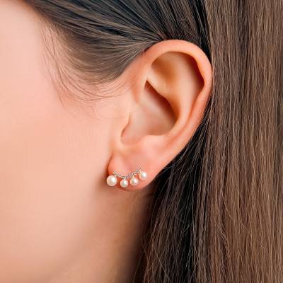 Boucles d'Oreilles en Or 375 & Oxyde de Zirconium et Perles d'Eau Douce - Emanessence