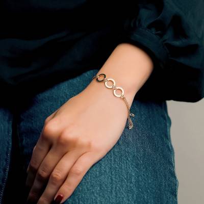 Bracelet Chaîne Motif Triple Cercle en Or Jaune 375, Longueur 19 cm - Emanessence