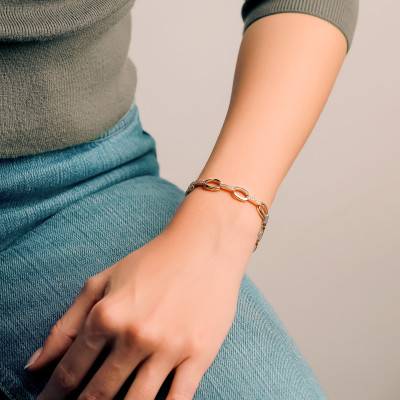 Gold-Plated Oval Link Bracelet with Zirconia Stones, Length 21 cm - Emanessence