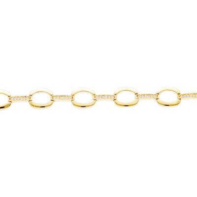 Gold-Plated Oval Link Bracelet with Zirconia Stones, Length 21 cm - Emanessence