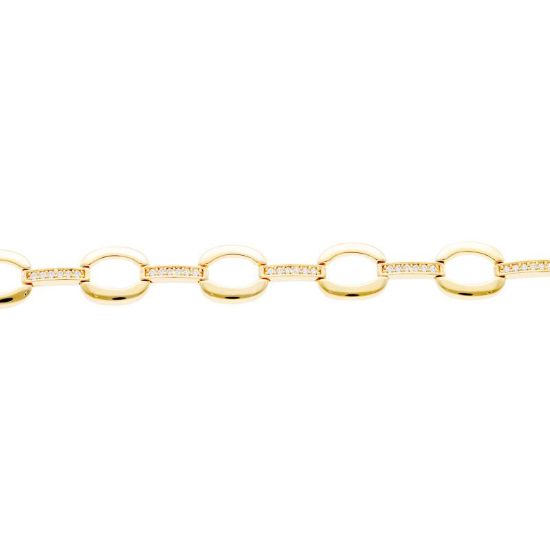 Gold-Plated Oval Link Bracelet with Zirconia Stones, Length 21 cm - Emanessence