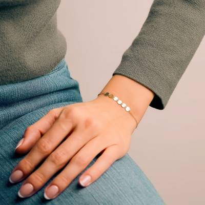 375/1000 Yellow Gold Round Disc Bracelet, Length 18 cm - Emanessence