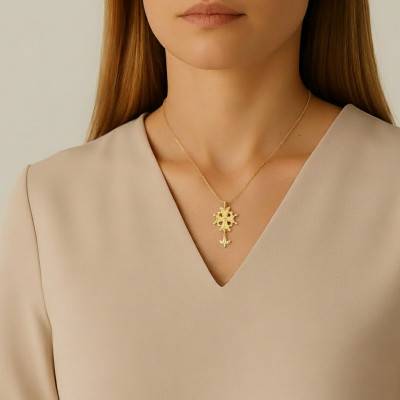 Pendentif Croix Huguenote, Plaqué Or - Emanessence