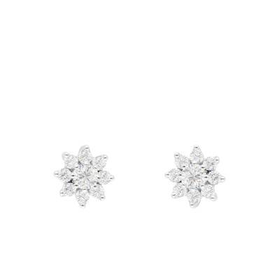 Boucles d'Oreilles Fleurs en Diamants 0,24ct, Or Blanc 375 - Emanessence
