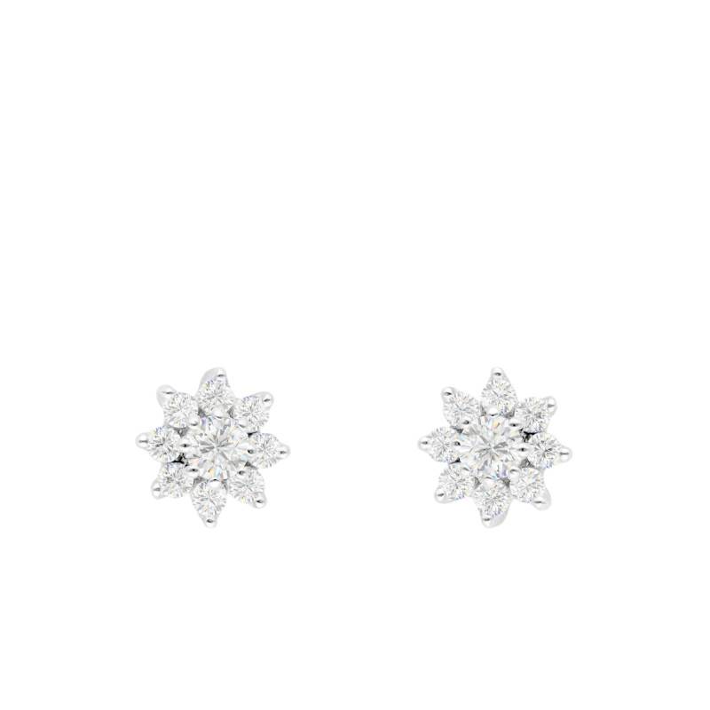 Boucles d'Oreilles Fleurs en Diamants 0,24ct, Or Blanc 375 - Emanessence