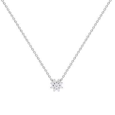 375 White Gold & Diamond Flower Necklace 0.12ct, Length 40 to 42 cm - Emanessence