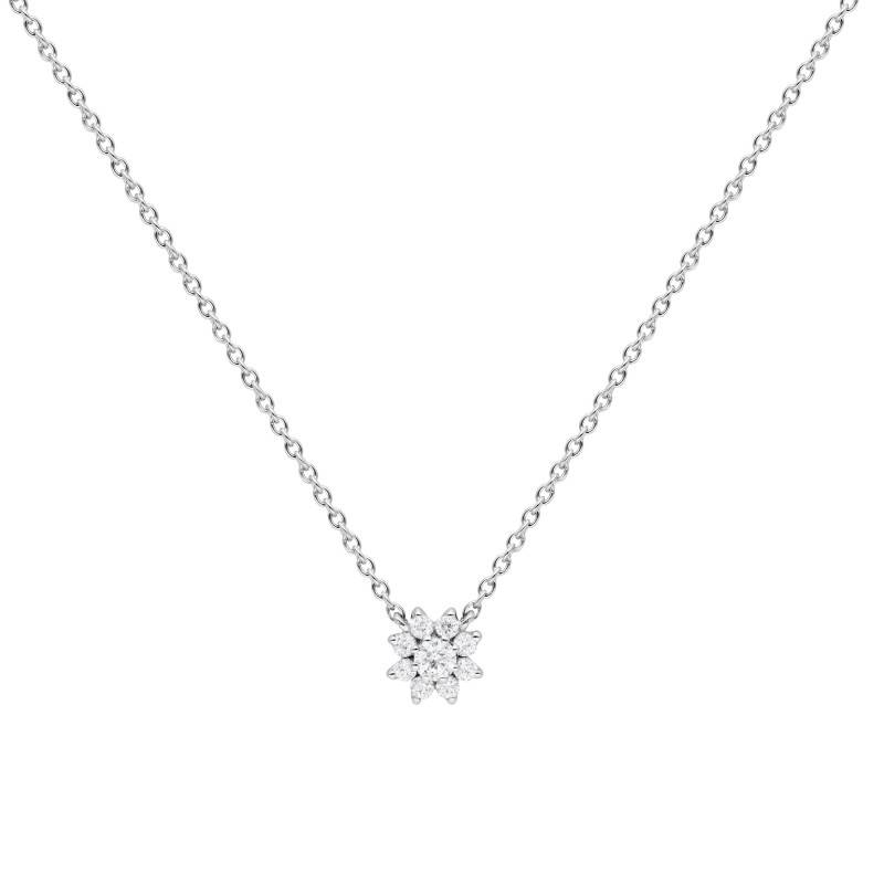 375 White Gold & Diamond Flower Necklace 0.12ct, Length 40 to 42 cm - Emanessence