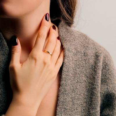 Bague Perlée & Trèfles Alternés en Diamants 0,01ct en Or Jaune 375 - Emanessence