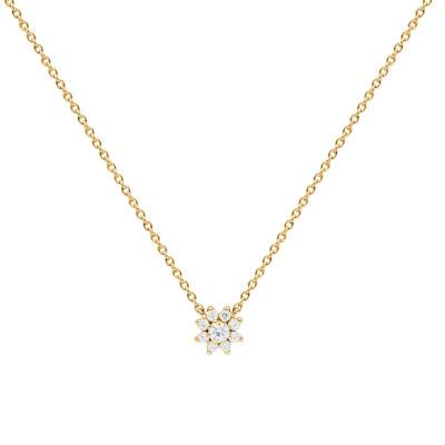 Diamond Flower Necklace in 375 Yellow Gold 0.12ct, Length 40-42 cm - Emanessence