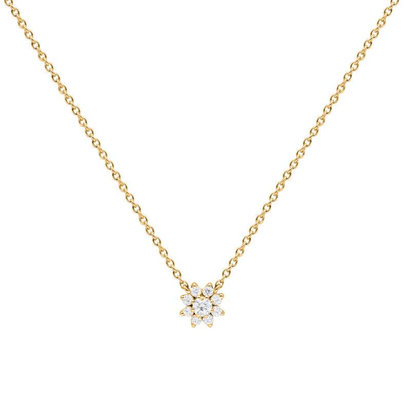 Diamond Flower Necklace in 375 Yellow Gold 0.12ct, Length 40-42 cm - Emanessence
