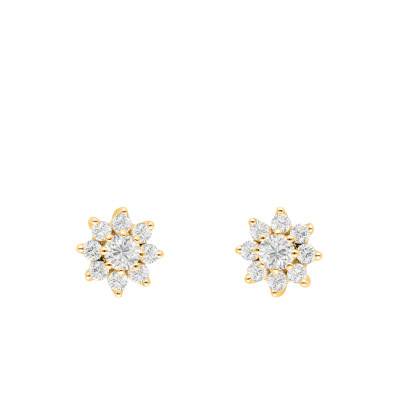 Boucles d'Oreilles Fleurs en Diamants 0,24ct, Or Jaune 375 - Emanessence