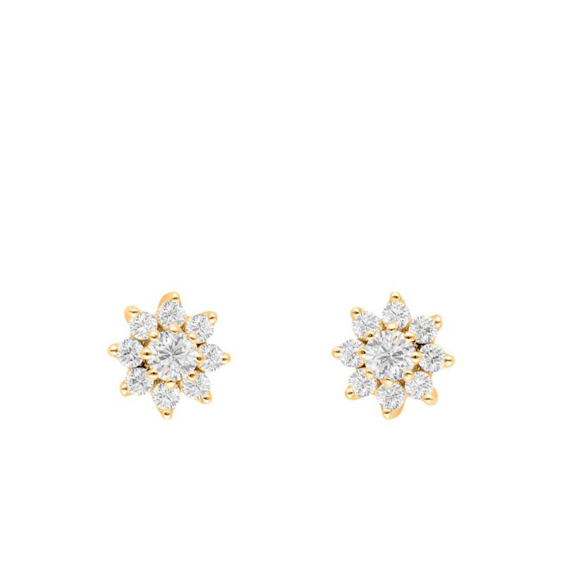 Boucles d'Oreilles Fleurs en Diamants 0,24ct, Or Jaune 375 - Emanessence