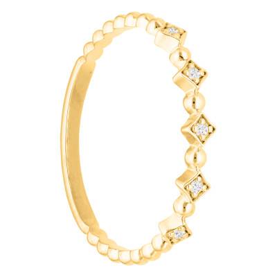Bague Perlée, Diamants 0,03ct & Losanges en Or Jaune 375 - Emanessence