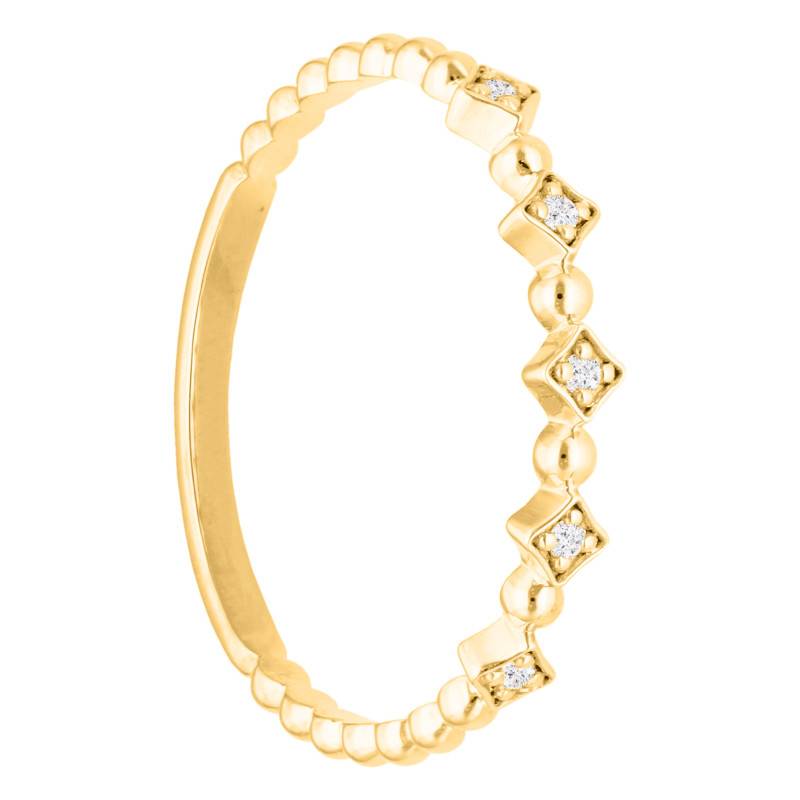 Bague Perlée, Diamants 0,03ct & Losanges en Or Jaune 375 - Emanessence