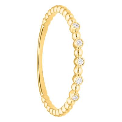 375/1000 Yellow Gold Beaded Ring with 0.03ct Round Diamonds - Emanessence