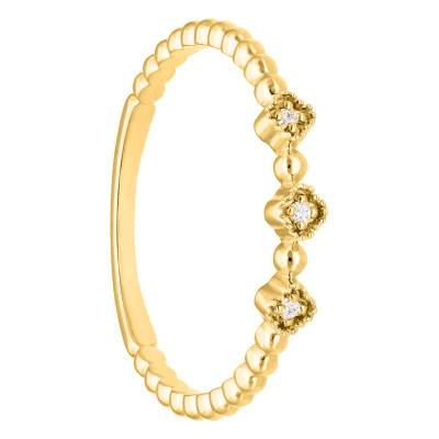375/1000 Yellow Gold Beaded Ring with 0.02ct Trilogy Diamonds - Emanessence