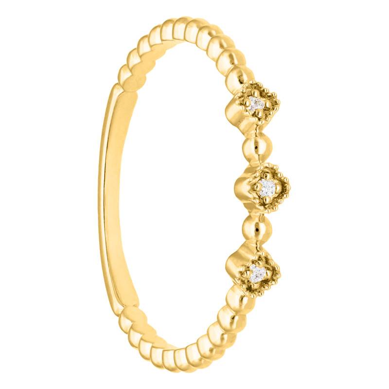 375/1000 Yellow Gold Beaded Ring with 0.02ct Trilogy Diamonds - Emanessence