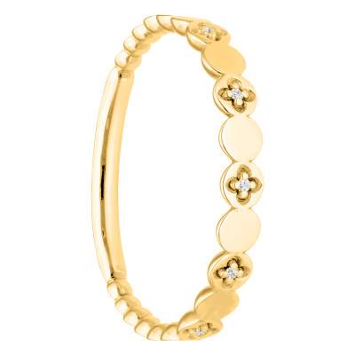 Bague Perlée & Trèfles Alternés en Diamants 0,01ct en Or Jaune 375 - Emanessence