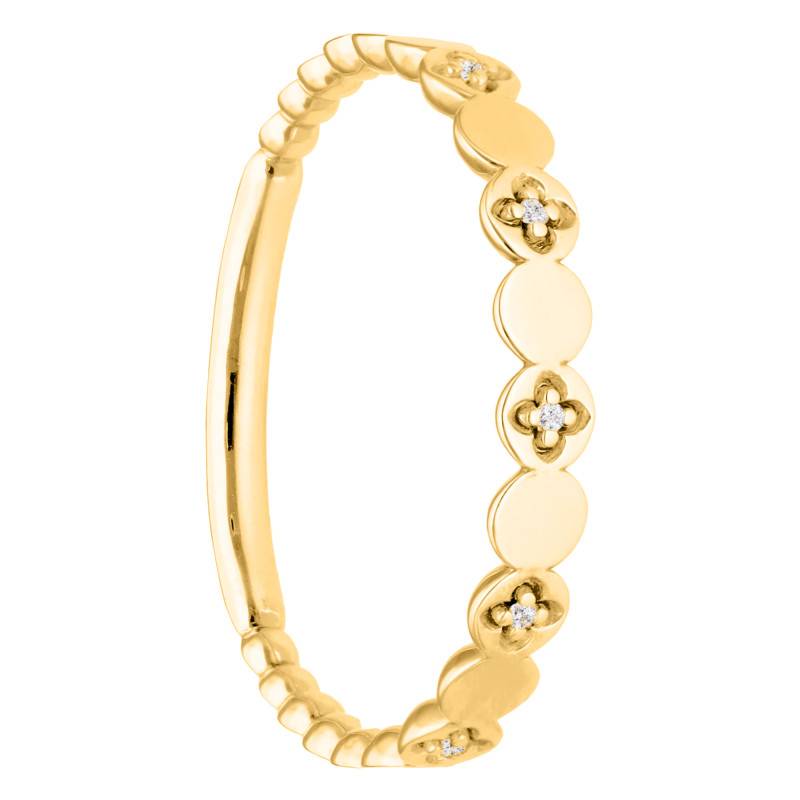 Bague Perlée & Trèfles Alternés en Diamants 0,01ct en Or Jaune 375 - Emanessence