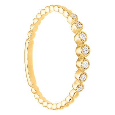 Bague Perlée & Diamants Ronds 0,09ct en Or Jaune 375 - Emanessence