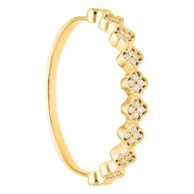 375/1000 Yellow Gold Beaded Clover Ring with 0.11ct Diamonds - Emanessence