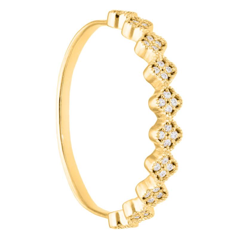 375/1000 Yellow Gold Beaded Clover Ring with 0.11ct Diamonds - Emanessence