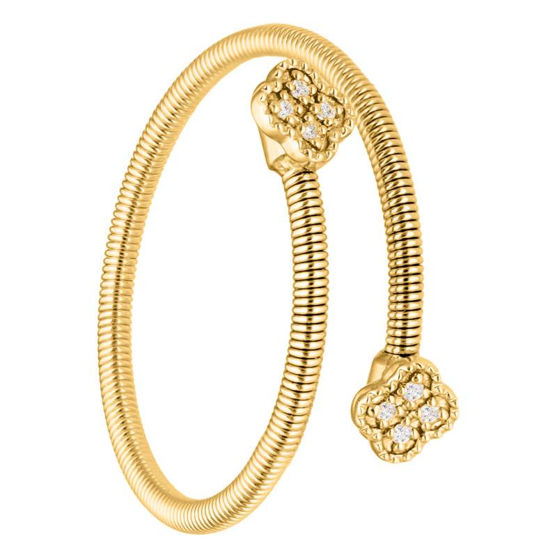 375 Yellow Gold Adjustable Clover & Diamond Ring 0.02ct - Emanessence