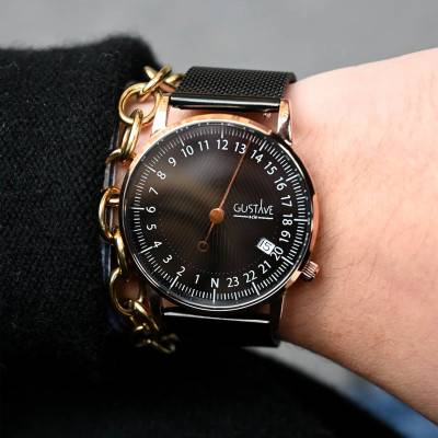 André Rose Gold & Black 24H Black Milanese Watch 40mm - Gustave & Cie