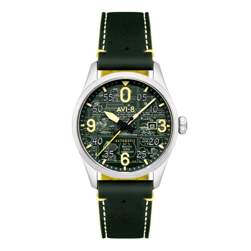 Spitfire Smith Automatic Peanuts Snoopy Flying Ace Limited Edition Aviator Green Watch AV-4134-02 - Avi-8