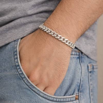 925 Silver Hollow Curb Chain Bracelet, 21 cm - Manillon